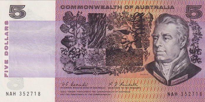 Australia 1966-1974 $5 Paper Note Obverse