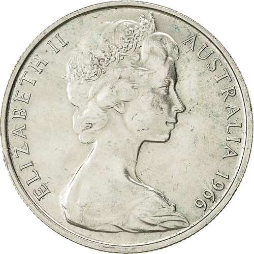 1966 Australia Fifty Cents - Round Silver Coat of Arms Obverse