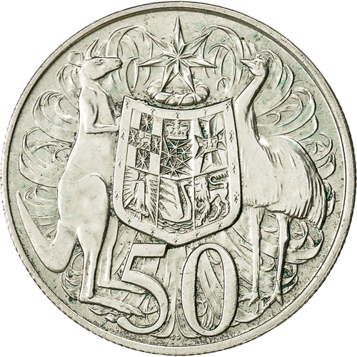 1966 Australia Fifty Cents - Round Silver Coat of Arms Reverse