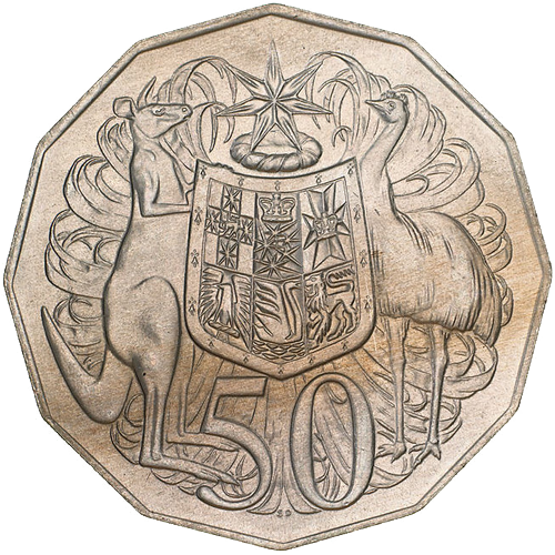 1973 Australia Fifty Cents - Coat of Arms Reverse