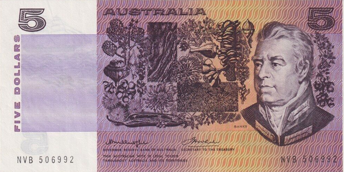 Australia 1974-1984 $5 Paper Note Obverse