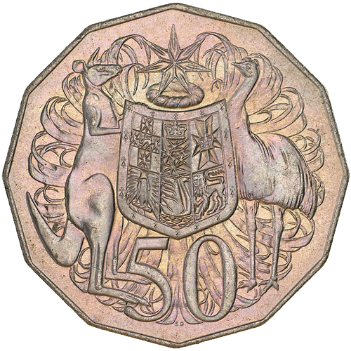 1975 Australia Fifty Cents - Coat of Arms Reverse
