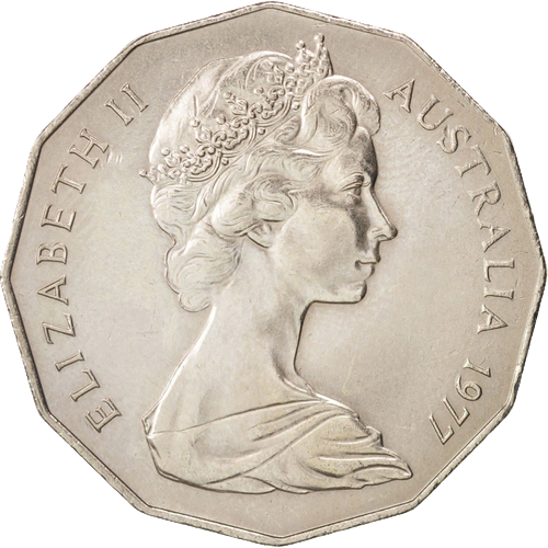 1977 Australia Fifty Cents - Silver Jubilee Obverse