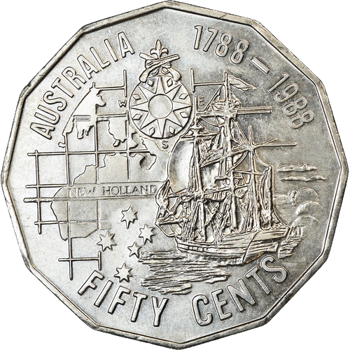 1988 Australia Fifty Cents - Bicentenary Reverse
