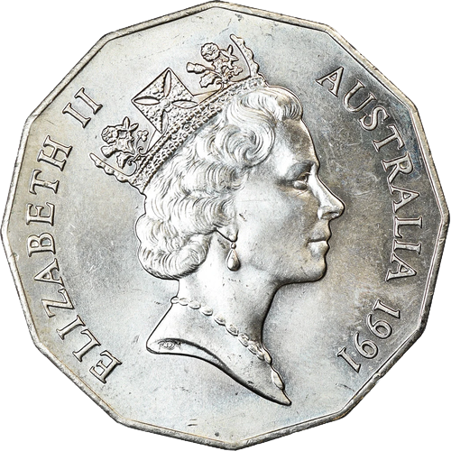 1991 Australia Fifty Cents - 25th Anniversary of Decimal Currency Obverse