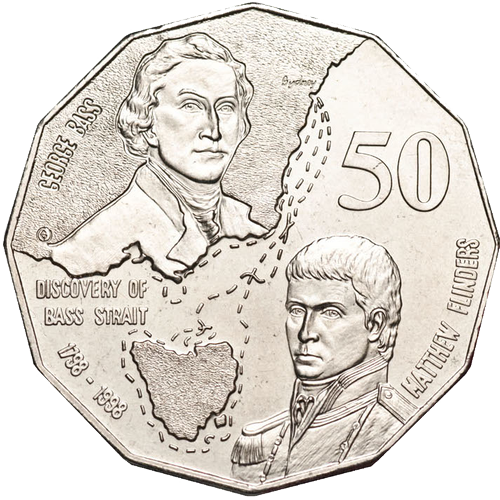 1998 Australia Fifty Cents - Bass and Flinders Reverse