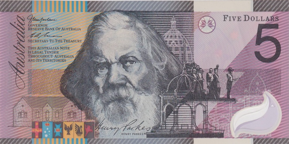 Australia 2001 $5 Federation Polymer Note Obverse
