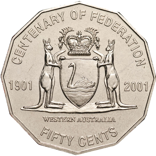 2001 Australia Fifty Cents - Centenary of Federation - Western Australia Pricing