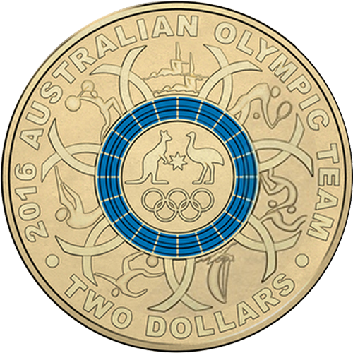 2016 $2 Australian Olympic Team Blue Ring Reverse
