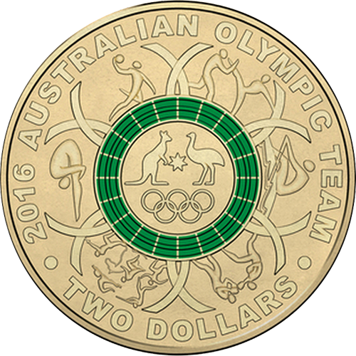 2016 $2 Australian Olympic Team Green Ring Reverse