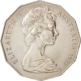 1977 Australia Fifty Cents - Silver Jubilee alternate face