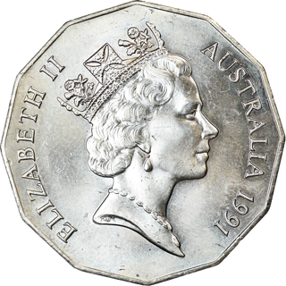 1991 Australia Fifty Cents - 25th Anniversary of Decimal Currency alternate face