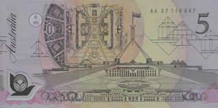Australia 1992 $5 Polymer Note alternate face