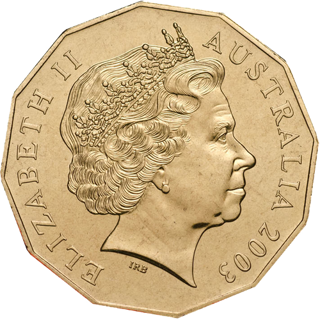 2003 Australia Fifty Cents - Coronation Golden Jubilee (NCLT) alternate face
